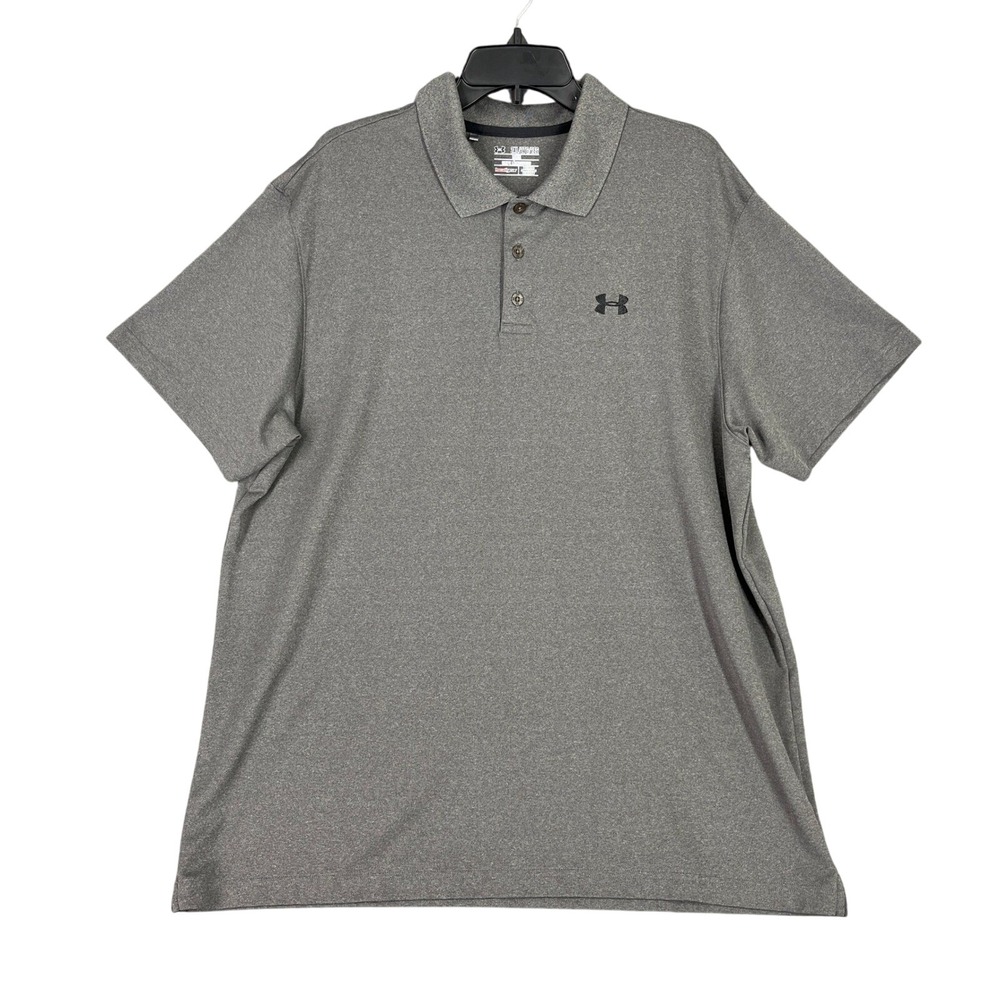 Under Armour Polo Shirt HeatGear Gray Loose Fit‎ Golf Performance Tech  Mens 2XL